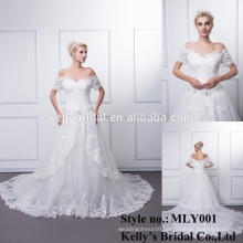 2016 Ball Gown Soft Tulle wedding dress with Embroidered Lace Sequins Beads Crystals Boat Neck 3/4 bridal gown wedding gown